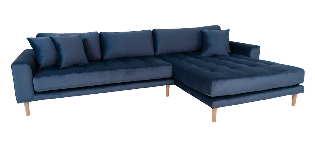 Riviera Lounge Sofa Mørkeblå Velour Højrevendt Længde 290