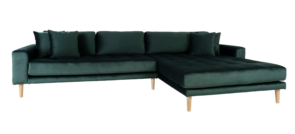 Riviera Lounge Sofa Mørkegrøn Velour Højrevendt Længde 290