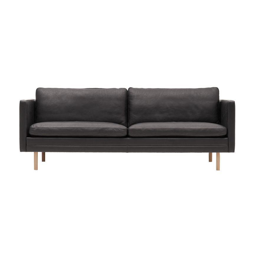 Mh276 3-personers Sofa i Sort Læder med Ege Ben