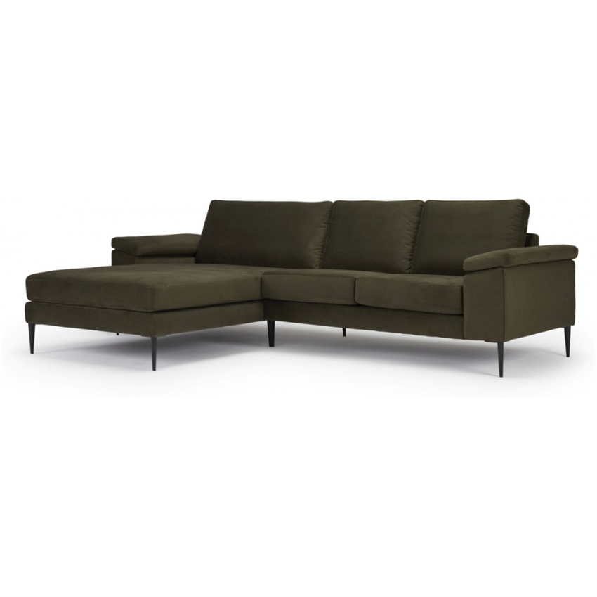 Elegant grøn 3-personers sofa med chaiselong til hjemmet