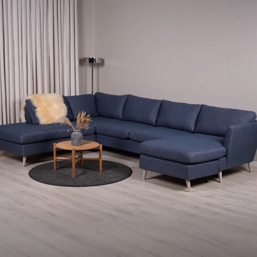 Odense Højrevendt Sofa i Blå med Chaiselong - Tilbud!