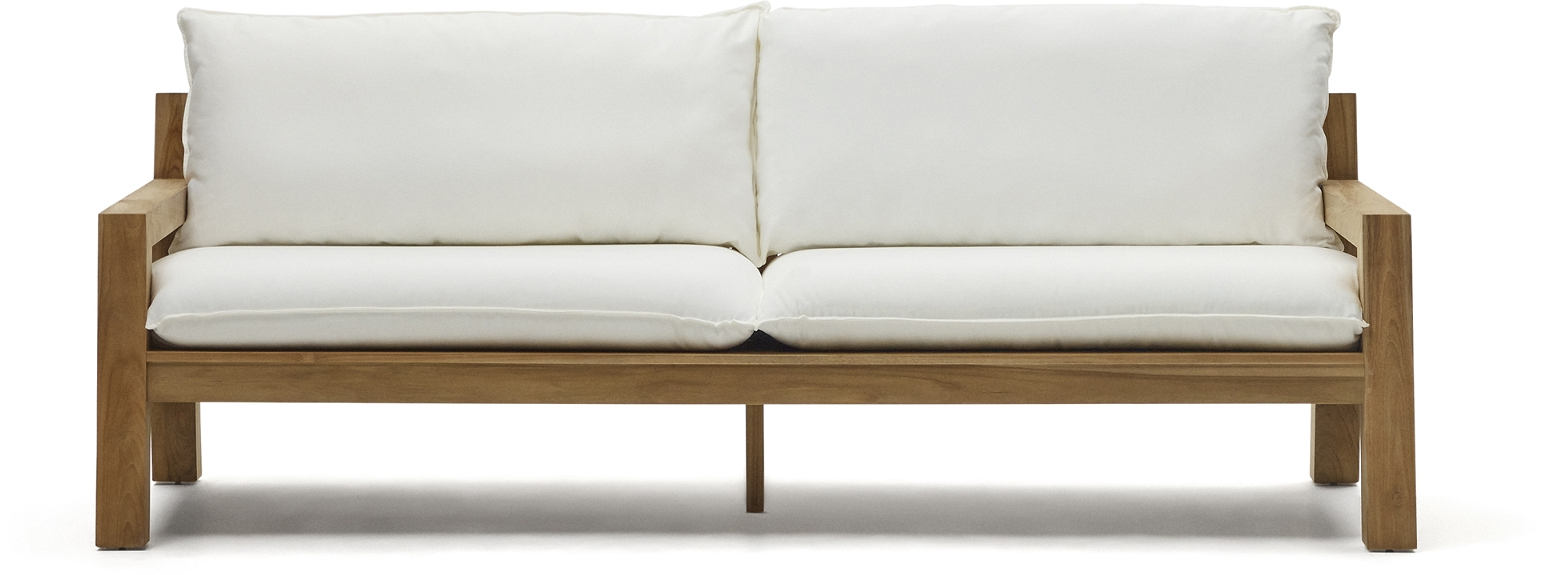 Udendørs 3-personers Sofa i Massivt Teak med Hvid Hynde