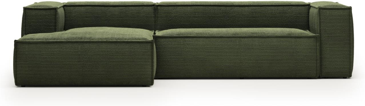 Fløjls Chaiselong Sofa Kave Home - Venstrevendt Grøn 300 cm