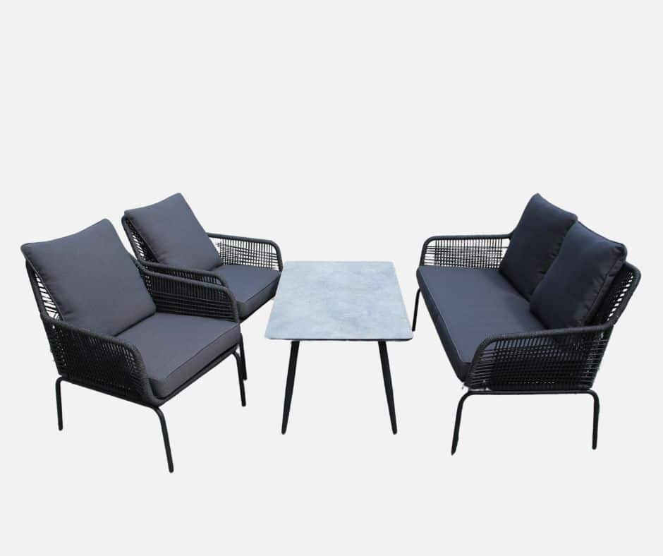 Elegant loungesæt Haffo i grå rope til udendørs hygge!