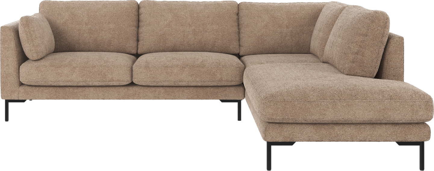 Hjørnesofa Rowico Corwin Sofa Højrevendt Grå Beige Stof Robin 109 Med Sorte Metalben 83x266x226