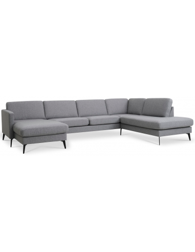 Moderne højrevendt U-sofa i sort og lysegrå polyester