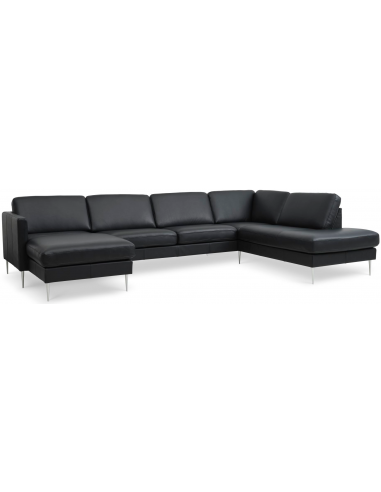 Askset Højrevendt Sofa Semi Anilin Læder B336 D219 Børstet Alugrå Sort