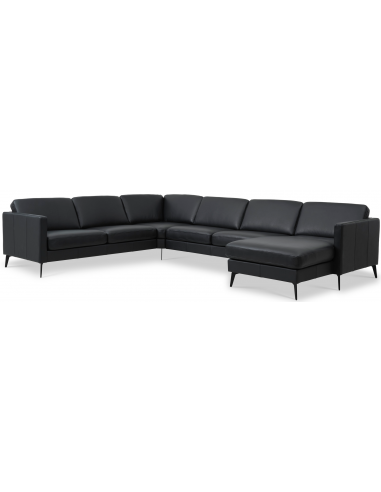 Moderne U-sofa i sort læder – stilfuld komfort til stuen