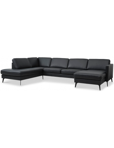 Askset Venstrevendt U-sofa i Sort Læder – Fantastisk Tilbud!