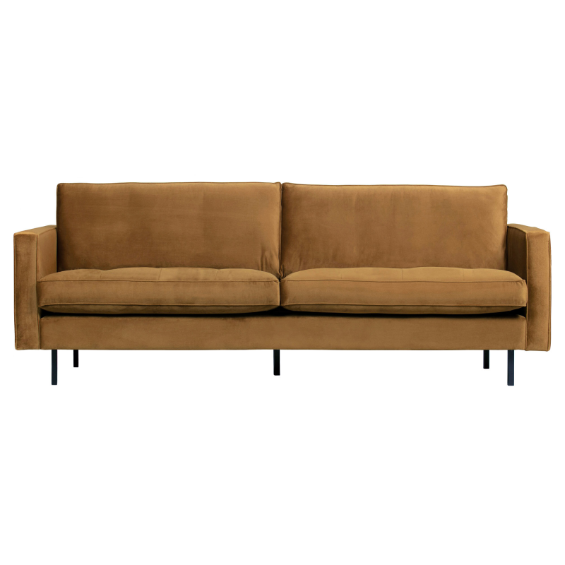 Elegant 3-personers sofa i honninggul velour – tilbud!