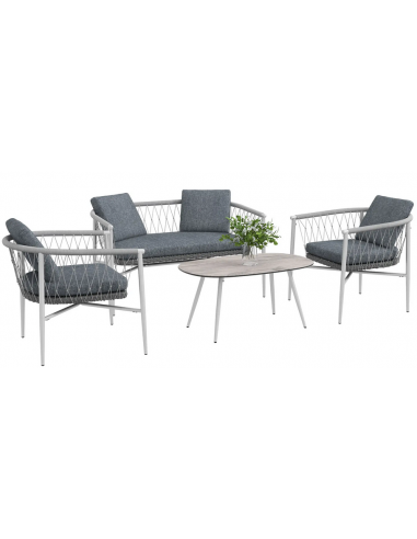Moderne loungesæt i grå polyrattan til haven - tilbud!