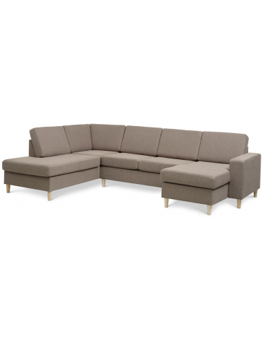 Moderne U-sofa i lysebrun polyester – fantastisk tilbud!