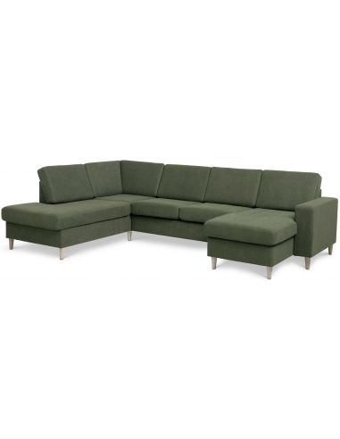Moderne mosgrøn U-sofa med træben – Stilfuld komfort!
