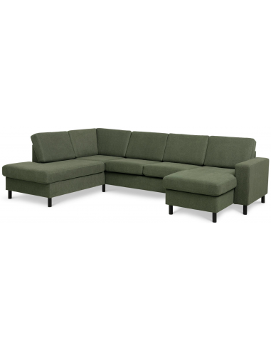 Moderne U-sofa i sort og mosgrøn – super tilbud!