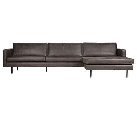 Rodeo Sofa med Højrevendt Chaiselong i Vintage Sort Læder