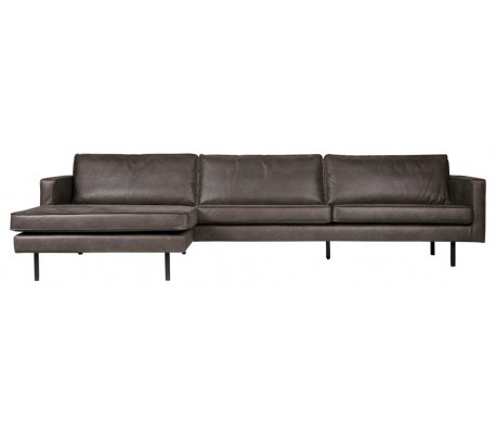 Rodeo Sofa med Venstrevendt Chaiselong i Vintage Sort Læder