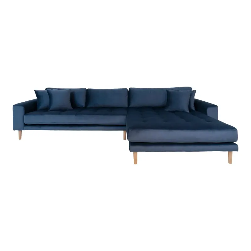 Højrevendt Mørkeblå Velour Sofa med Puder - Fantastisk Tilbud!