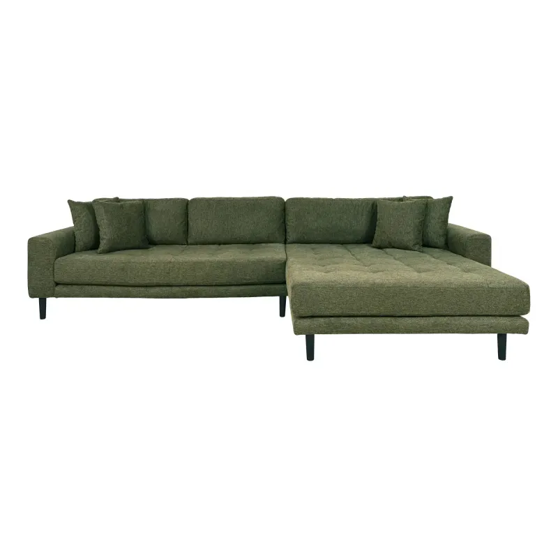Olivengrøn højrevendt sofa med puder – Lido lounge tilbud!