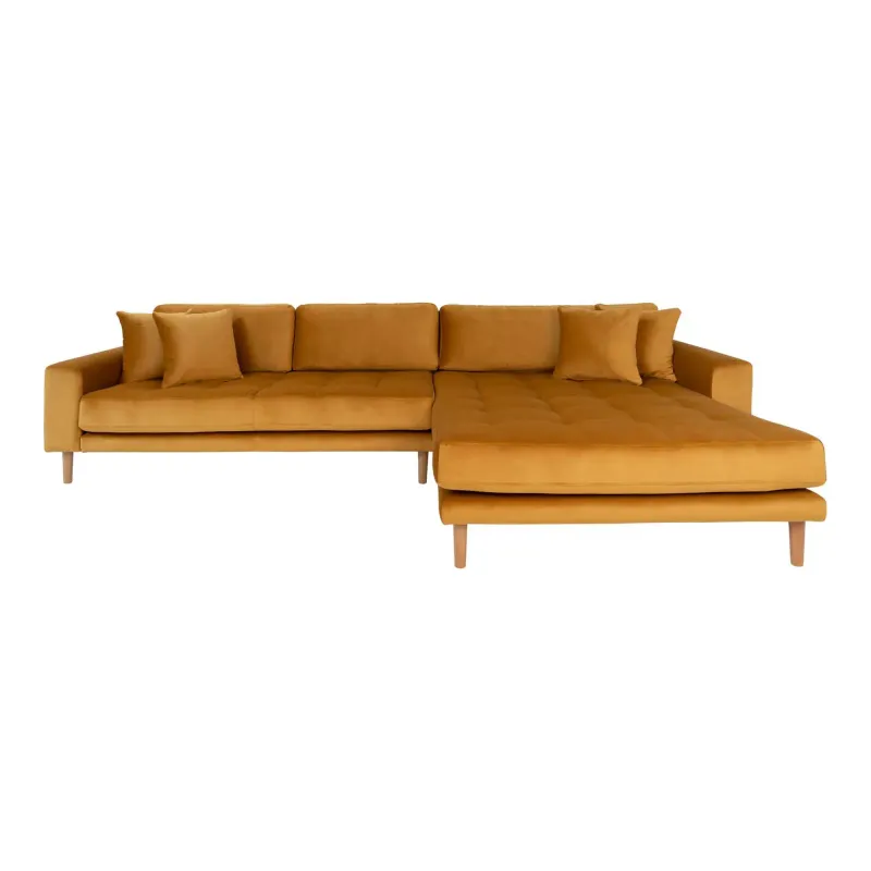 Højrevendt Lido Lounge Sofa i sennepsgul velour - Tilbud!