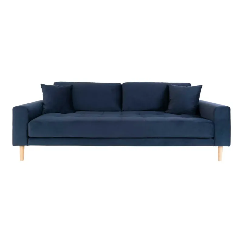 Mørkeblå Velour Sofa med Puder - Lido 3 Pers.