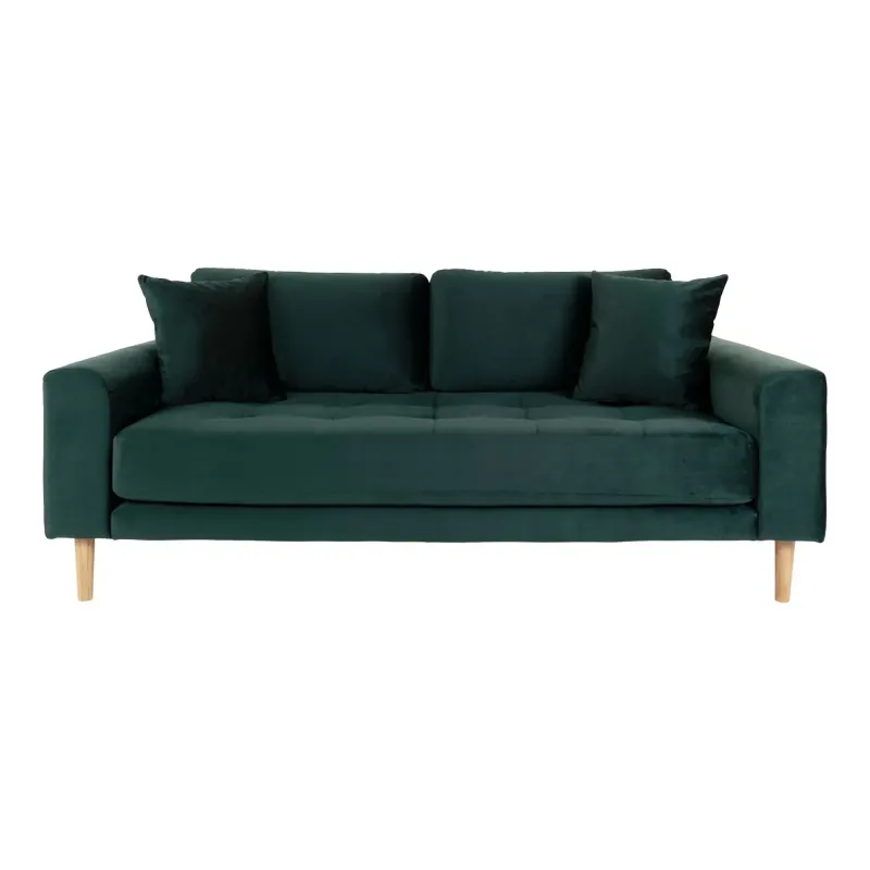 Mørkegrøn Velour Sofa med Puder – HN1006 Tilbud!