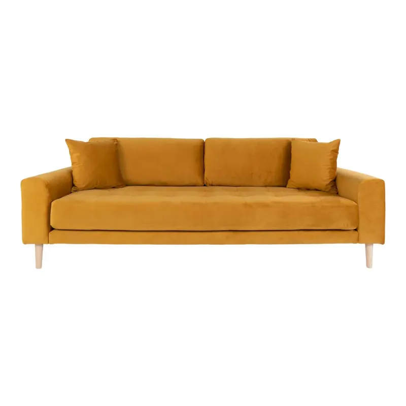 Sennepsgul Velour Sofa med Puder - HN1004
