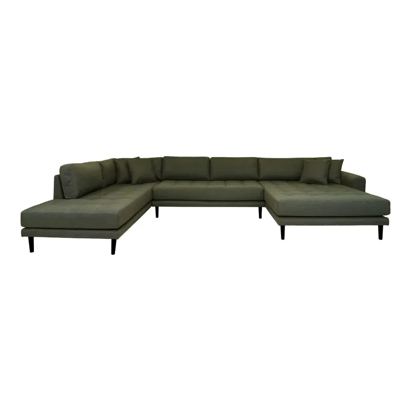 Olivengrøn U-sofa med åben ende – Højrevendt design